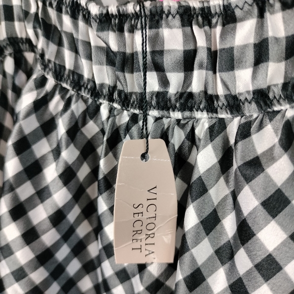 NWT Victoria's Secret Black & White Gingham w/ Pink Trim Babydoll Negligee Sz. M - Picture 11 of 12